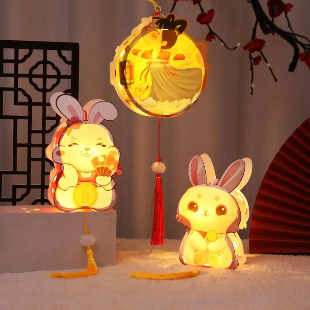 Portable Hangings Mid-Autumn Handheld Lantern Rabbit Shape Handheld Mid-Autumn Glow Lantern Handmade Glowing Kids