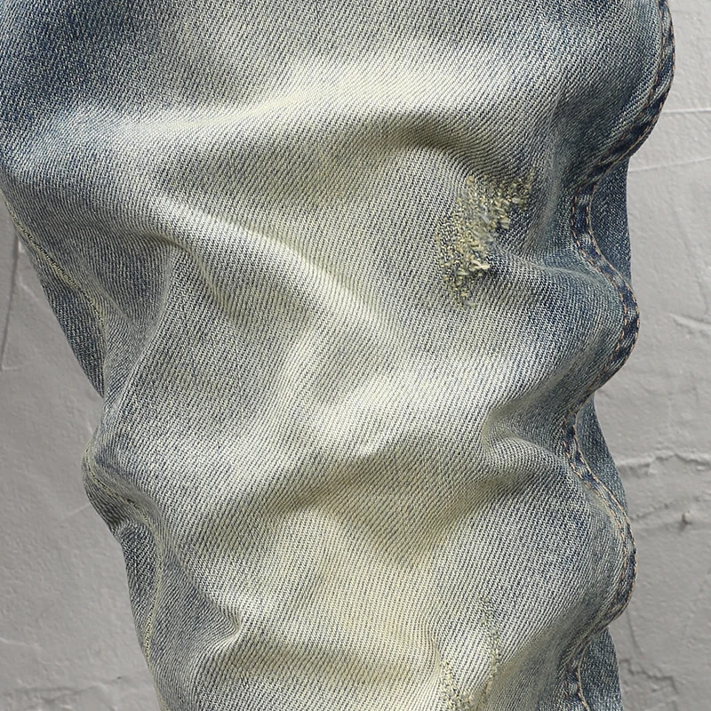 Fashion Designer Men Jeans High Quality Retro Washed Blue Stretch Slim Fit Ripped Jeans Men Vintage Y2K Denim Pants Hombre