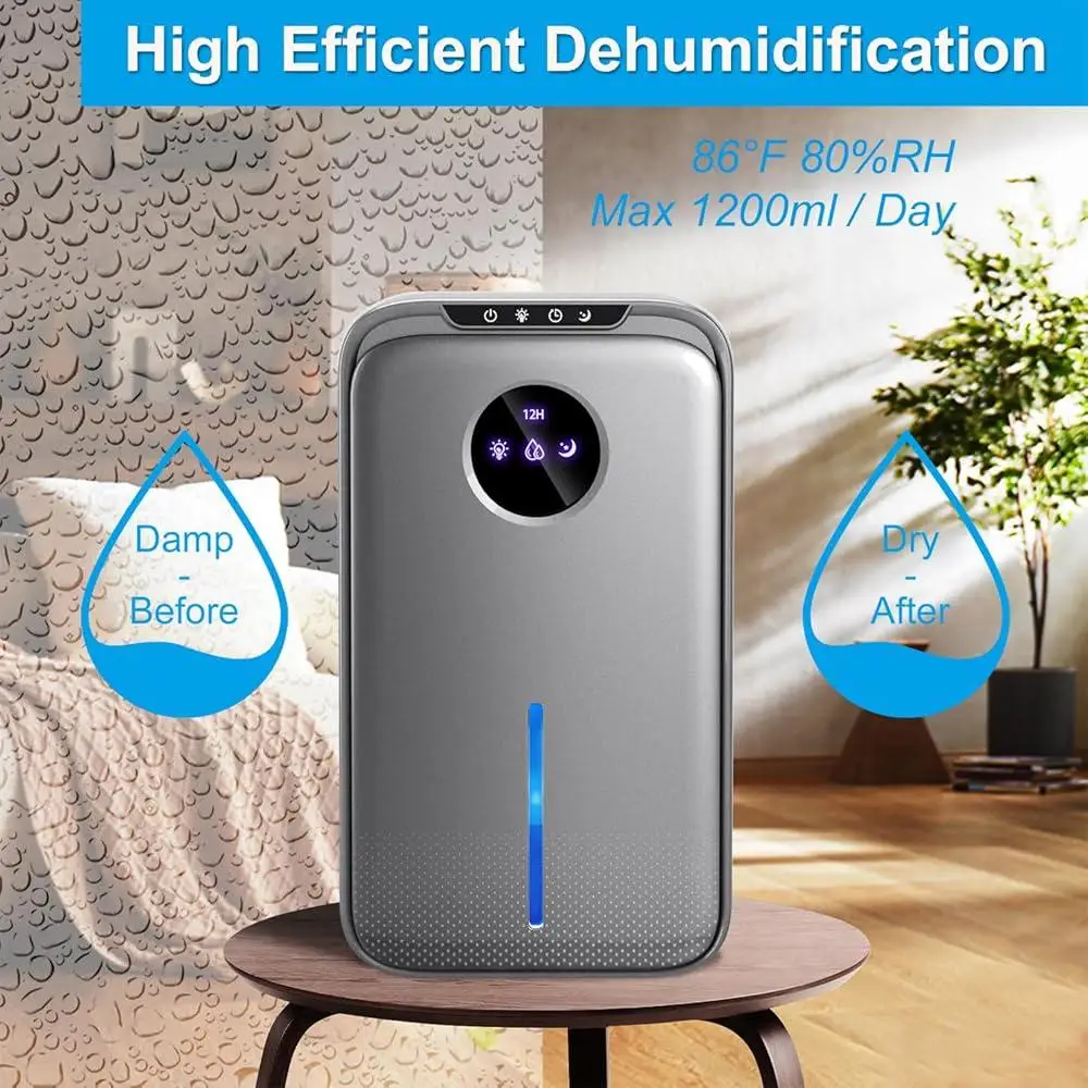 Compact Dehumidifier 95OZ Home Use Quiet Automatic Defrost Drain Hose Indoor Dehumidifier Bathroom Bedroom Efficient Moisture