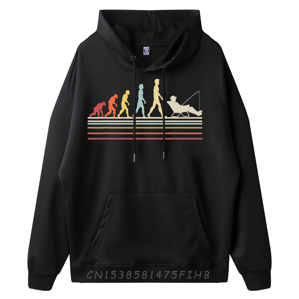 Human Evolution Funny Fishing Silhouette Retro Vintage Black Graphic Tees Skin-friendly and soft Hoodies Homme Christmas