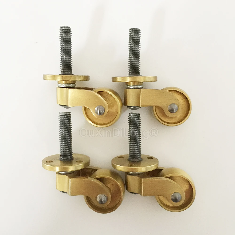 

4PCS 1Inch Universal Brass Caster 360 Degree Rotation Threaded Stem Wheels for Furniture Trunk Box Trolley Cabinet Coffee Table