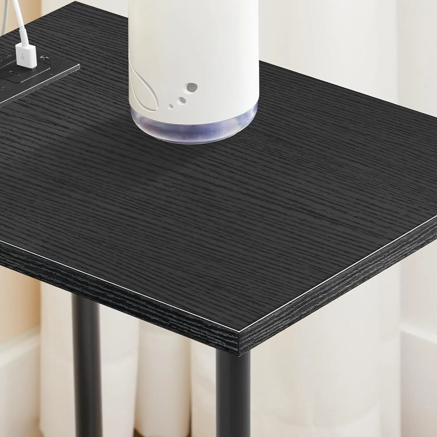 Side Table with Charging Station, End Table with USB Port and Outlets, Nightstand with 2-Layer Storage Shelves for Small Spac