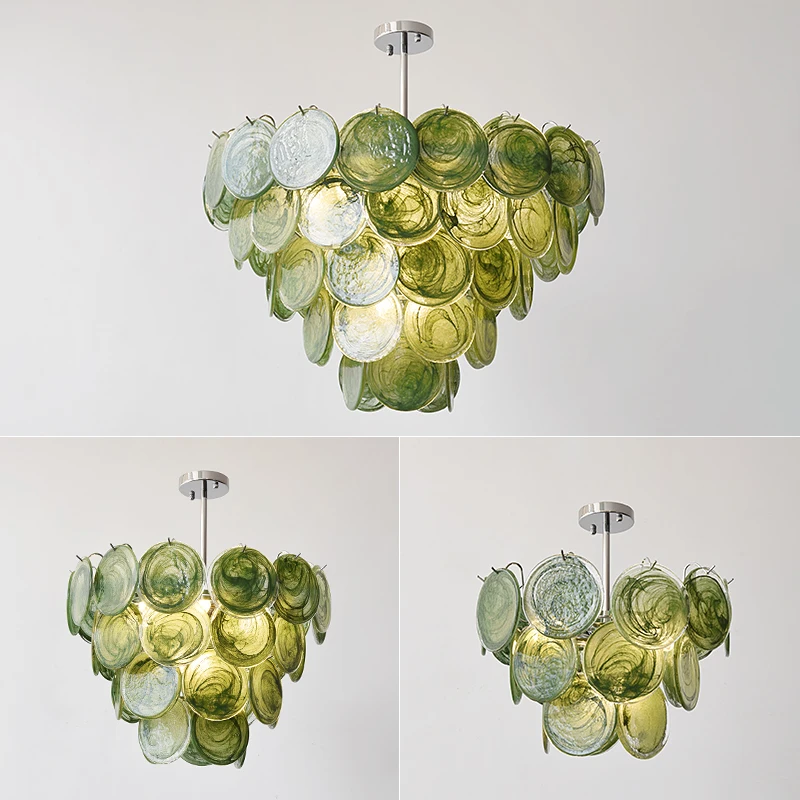 مورانو الأخضر الزجاج الثريا الزجاج الأخضر مصباح معلق خمر ديكور داخلي أنيق E14 لغرفة المعيشة غرفة نوم قلادة الإضاءة