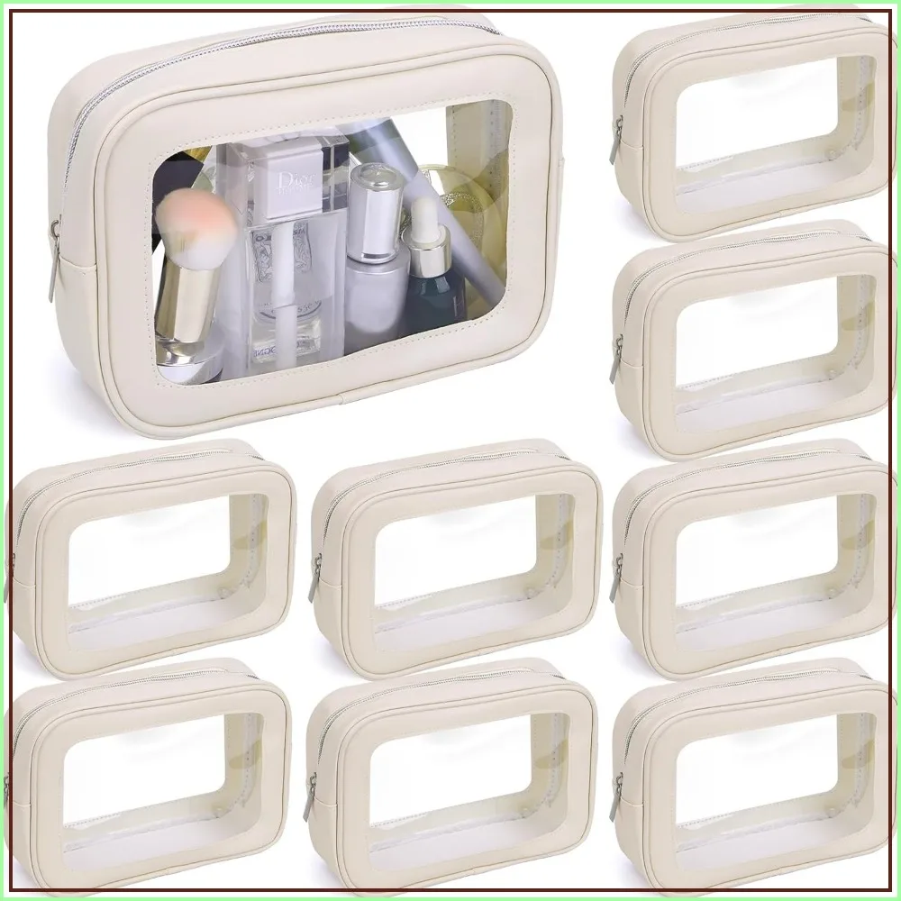 

8 Pcs TSA Approved Clear Toiletry Bag Set, Waterproof PVC Makeup Pouch, Travel Organizer for Women Men