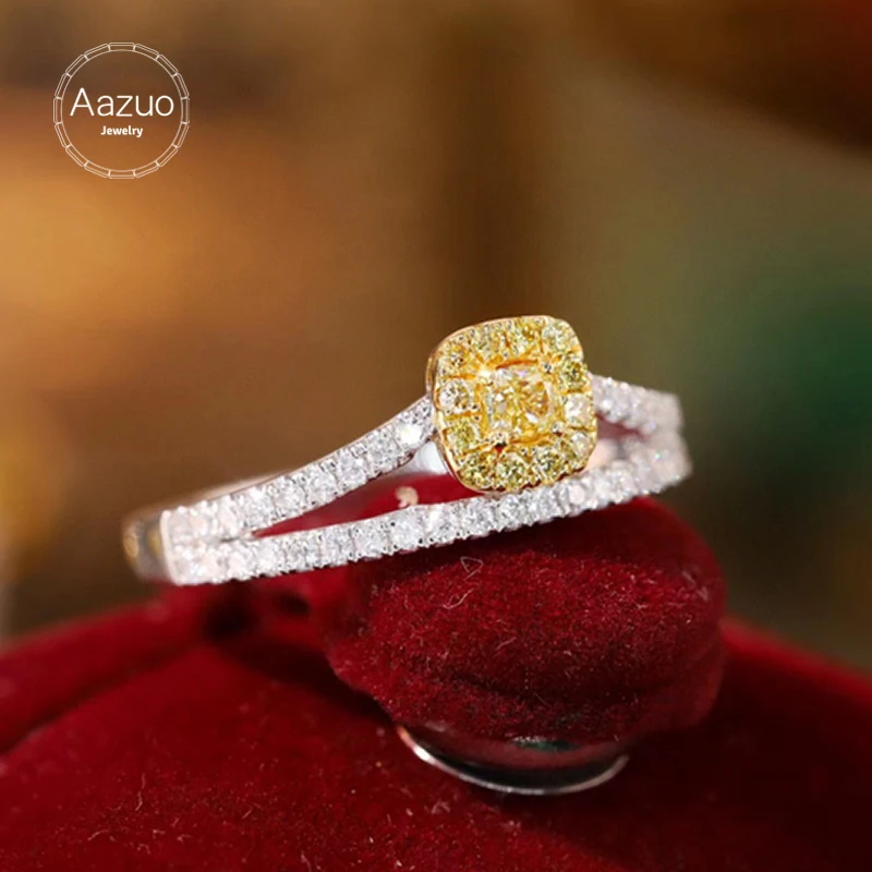 

Aazuo Natural Yellow & White Diamond 18K Solid Gold Square V Shape Rings Upscale Trendy Senior Party Fine Jewelry Hot Sell