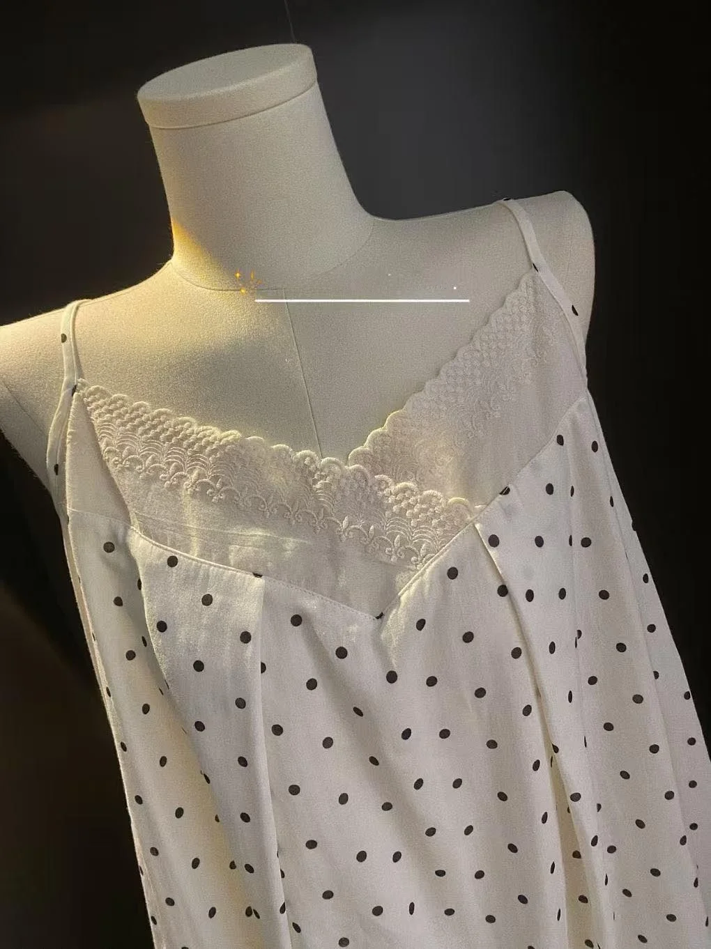 conjunto-de-ropa-de-dormir-de-algodon-puro-con-estampado-de-lunares-estilo-coreano-ropa-de-casa-holgada-para-mujer-falda-midi-de-algodon-con-encaje-para-verano