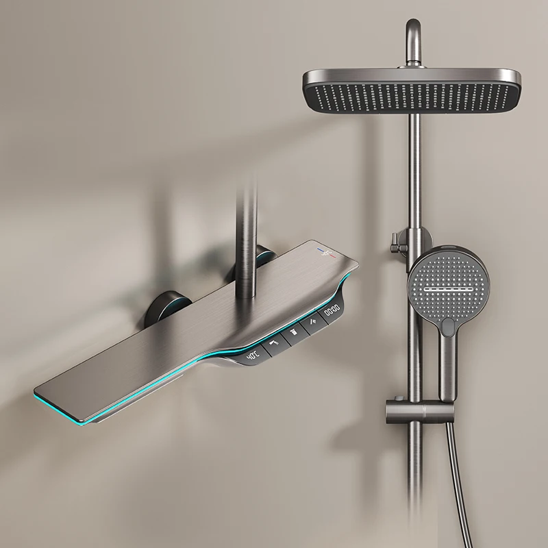 Rainfall LED Digital Display Bathroom Shower Trend Piano Key Thermostatic Shower Set Mixer Set 3-way Water Function