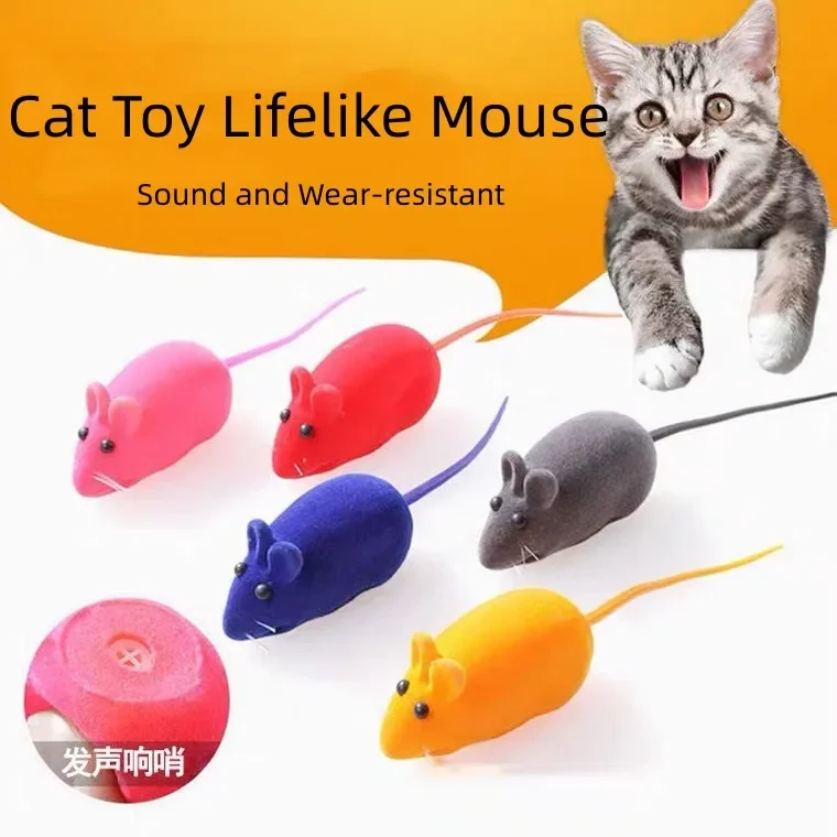 

False Mouse Toys for Cats, Long-haired Tail Mice with Sound, Rattling Soft Fur, Squeaky Toy Random Color