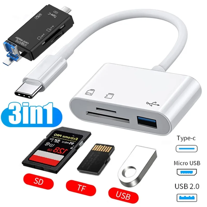 3in1 Multi Port Hub Converter Micro USB Type C Adapter Type-c To USB C A OTG Adapter TF SD Memory Card Reader for Samsung Xiaomi