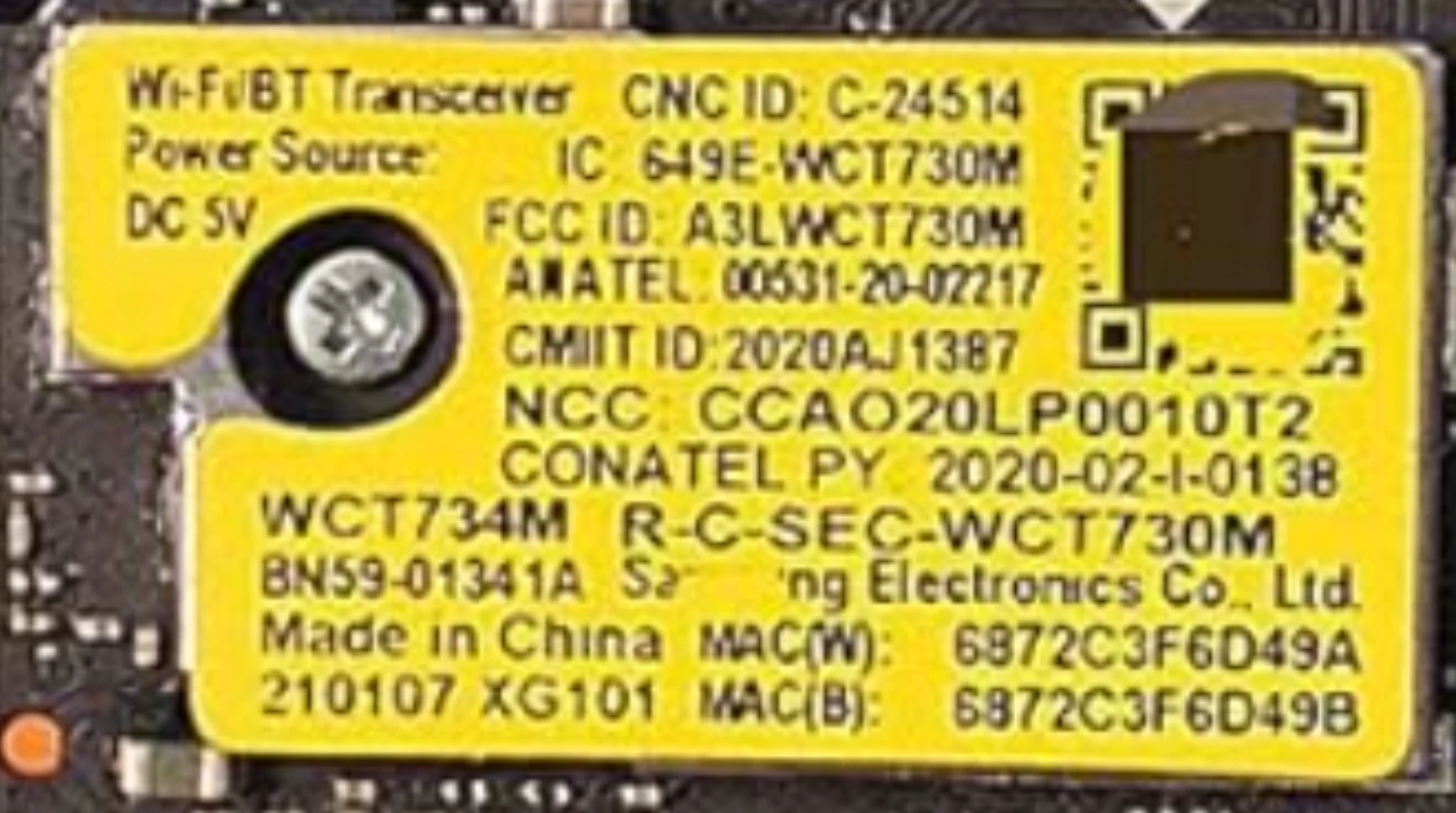 NEW BN59-01341A WCT734M BN64-04333B Wi-Fi and Bluetooth Wireless Module is for QN75Q6DTAFXZA QN82Q6DTAFXZA QN50Q6DTAFXZA