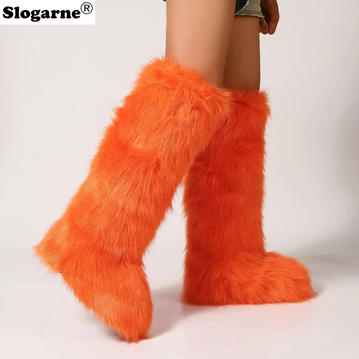 2024 Girls Winter Thigh High Fluffy Boots Ladies Furry Faux Fox Fur Long Warm Shoes Women New Designer Plush Knee High Fur Boots