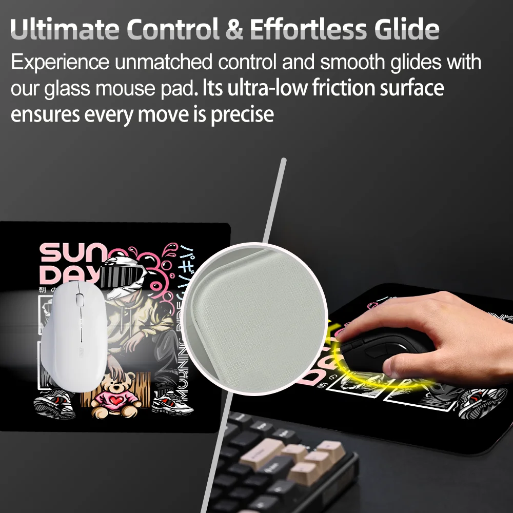 แผ่นรองเมาส์แก้วอะนิเมะโปสเตอร์ Art Design Pad Pad พื้นผิวกระจกเรียบ, anti-Scratch Glass Mousepad พร้อมแผ่นกันลื่นสําหรับสํานักงาน