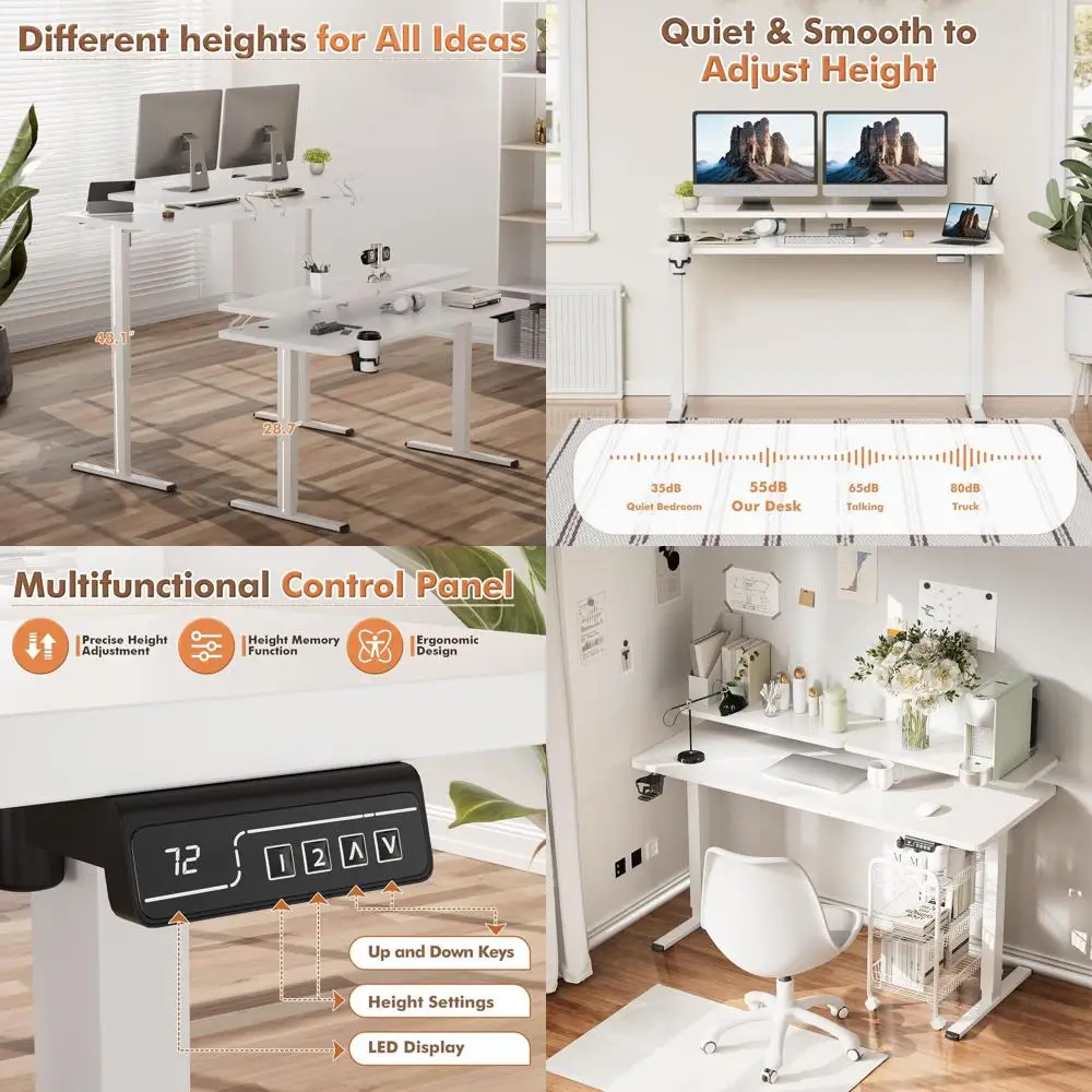 White 55x24 Electric Standing Desk with Adjustable Height and Monitor Stand