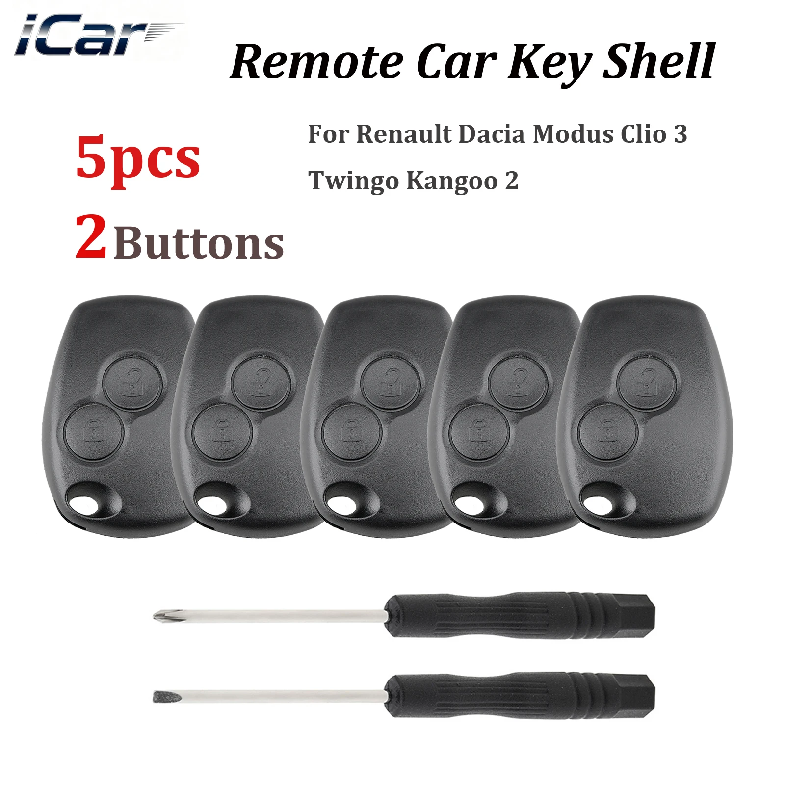 

5 шт., 2 кнопки, автомобильный брелок для ключей, сменный чехол для дистанционного управления, подходит для Renault Dacia Modus Clio 3 Twingo Kangoo 2