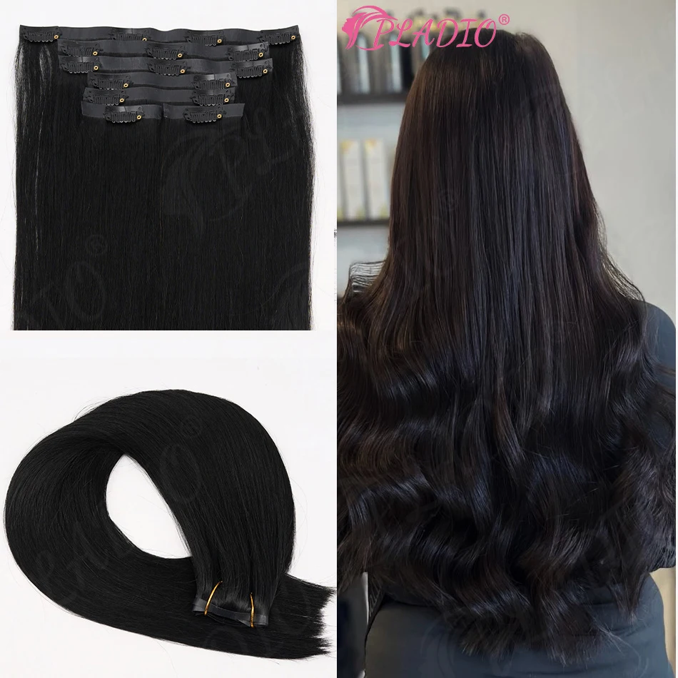 

Seamless Clip in Hair Extensions Real Human Hair 7Pcs 110g Remy Invisible PU Skin Weft Straight Color #1 for Women Add Volume