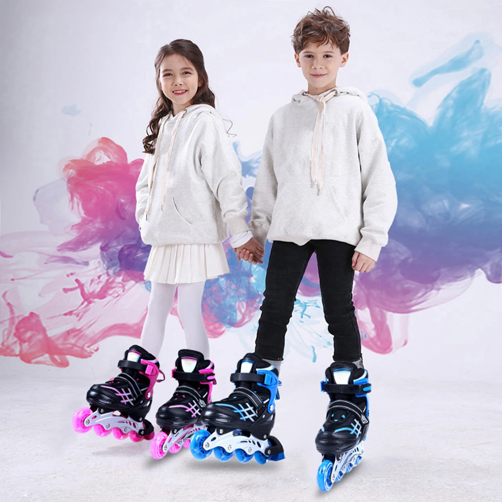 Adjustable Size Inline Skates Shoes For Kids Boy Girl PU Flashing 4 Wheels Roller Skates Children Roller Skating Sneakers Boots