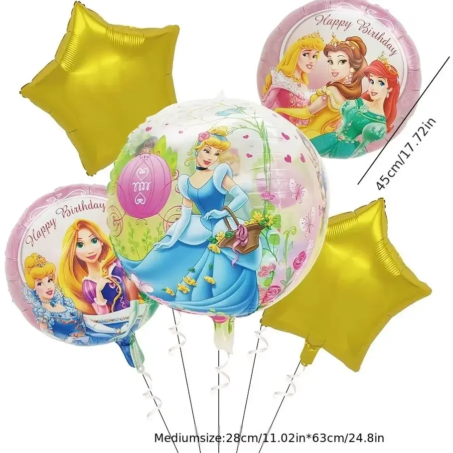 5pcs Disney Princess Aluminum Film Balloon Set, Birthday Party Background Decoration Supplies,Party And Wedding Supplies