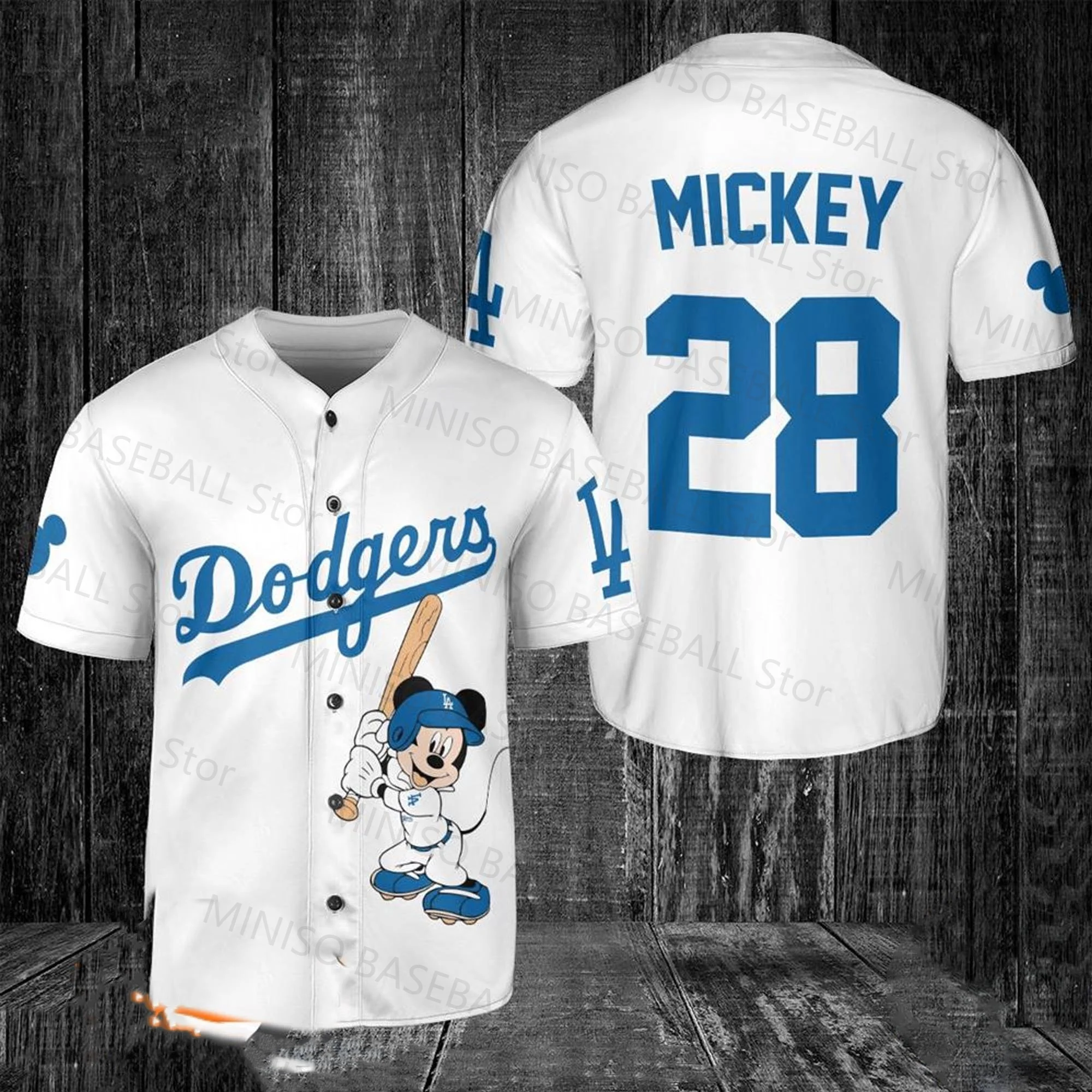 2024 New Arravl Cartoon Mickey Mouse x LA Dodgers Baseball Jersey  Baseballl Jersey Casual Outfit Custom Button-up Oversized