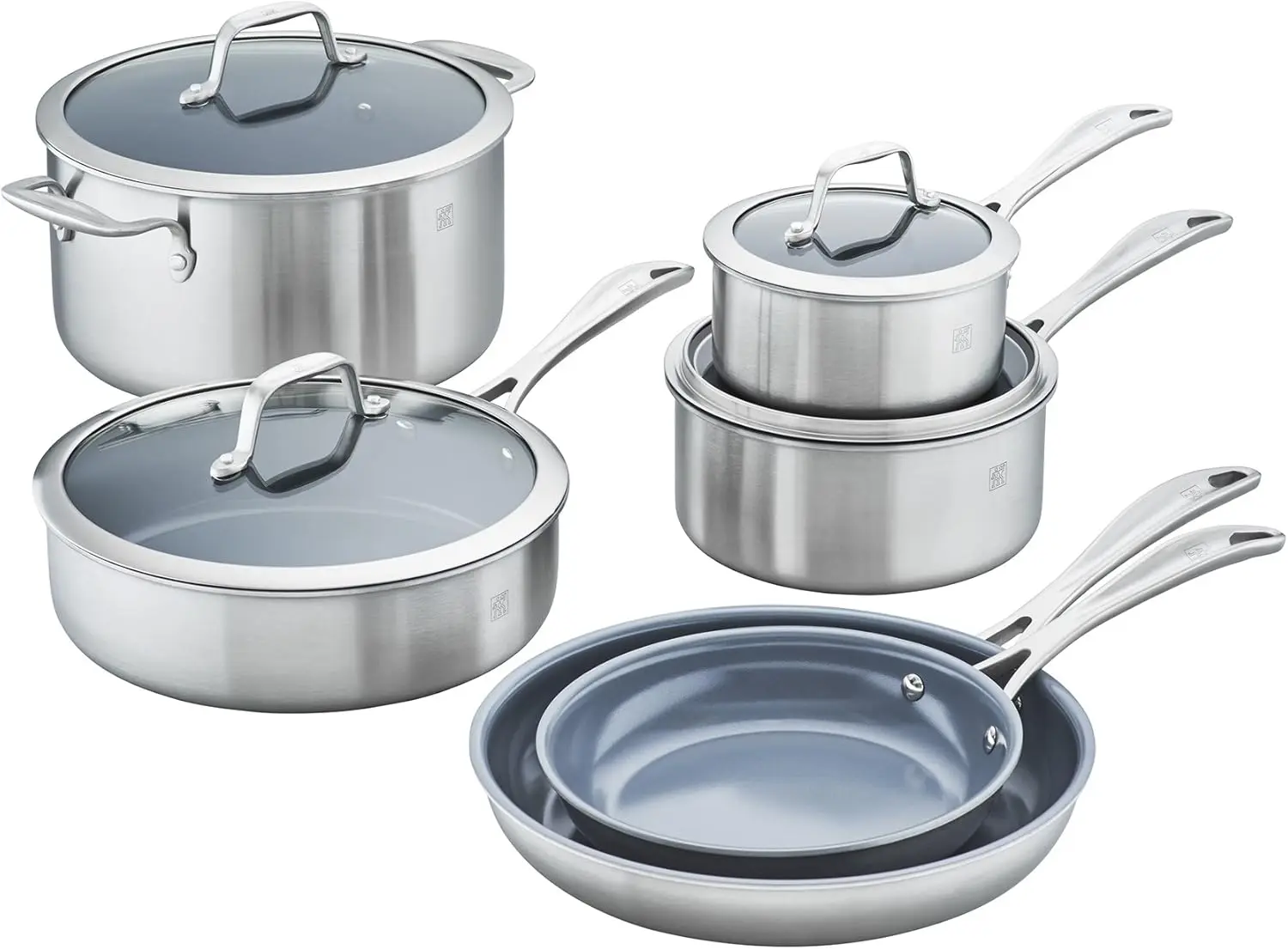

3-ply 10-pc Stainless Steel Ceramic Nonstick Pots and Pans Set, Dutch Oven, Fry Pan