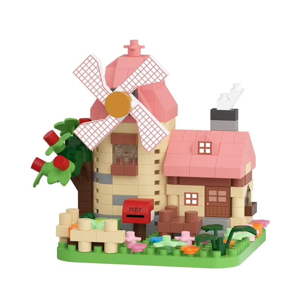 

Горячий Рождественский мультфильм ветряная мельница дом строительные блоки игрушка периферийные устройства украшение стола коллекция фигурки игрушка Рождественский подарок