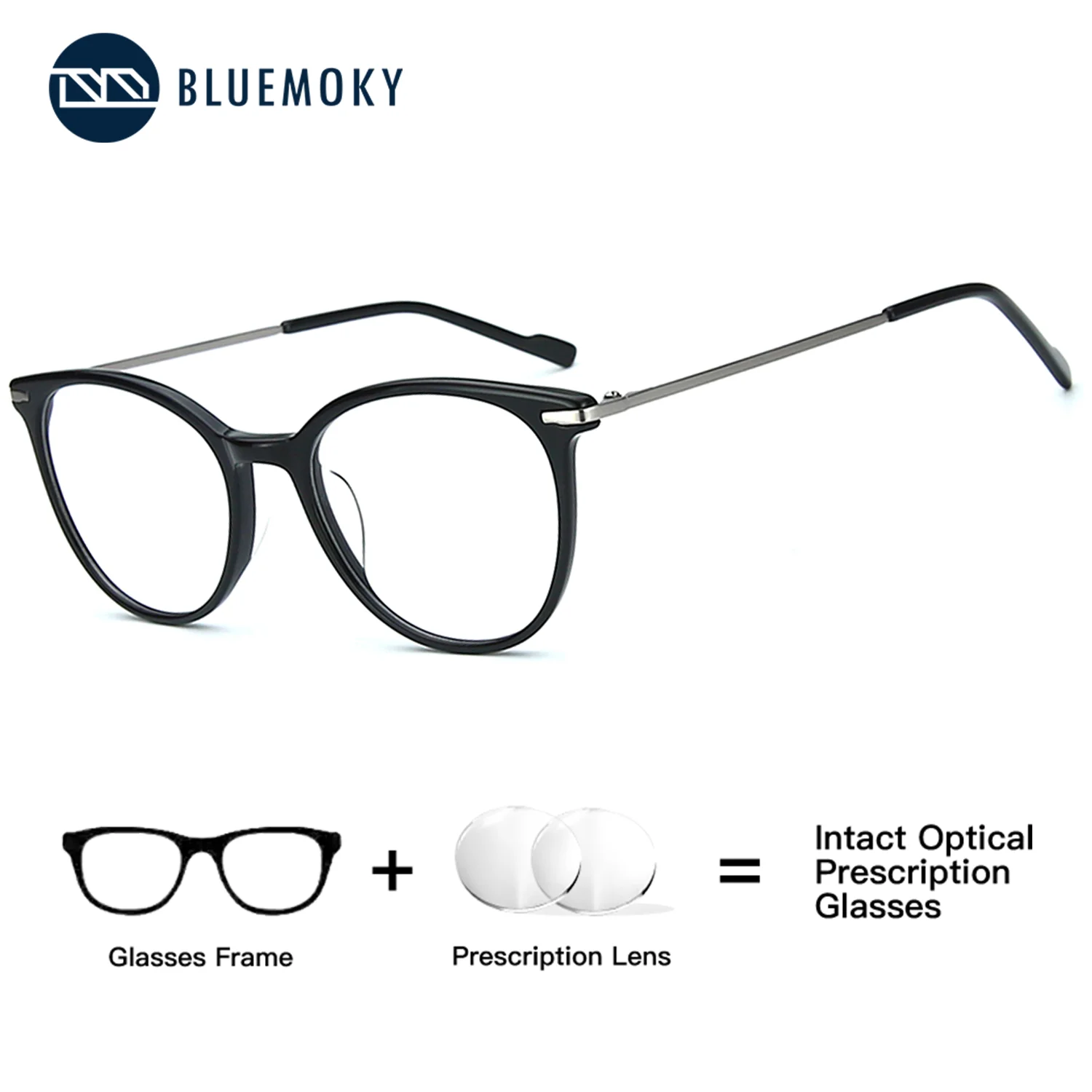 

BLUEMOKY Acetate Round Prescription Customized Glasses, Optical Photochromic Lenses Progressive Myopia for Women,Anti Blue Light