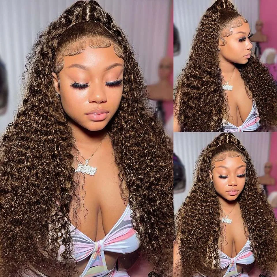 Colored Chocolate Brown Curly Lace Front Human Hair Wig 13x4 13x6 Brazilian Deep Wave Transparent Lace Frontal Wig Glueless Wigs