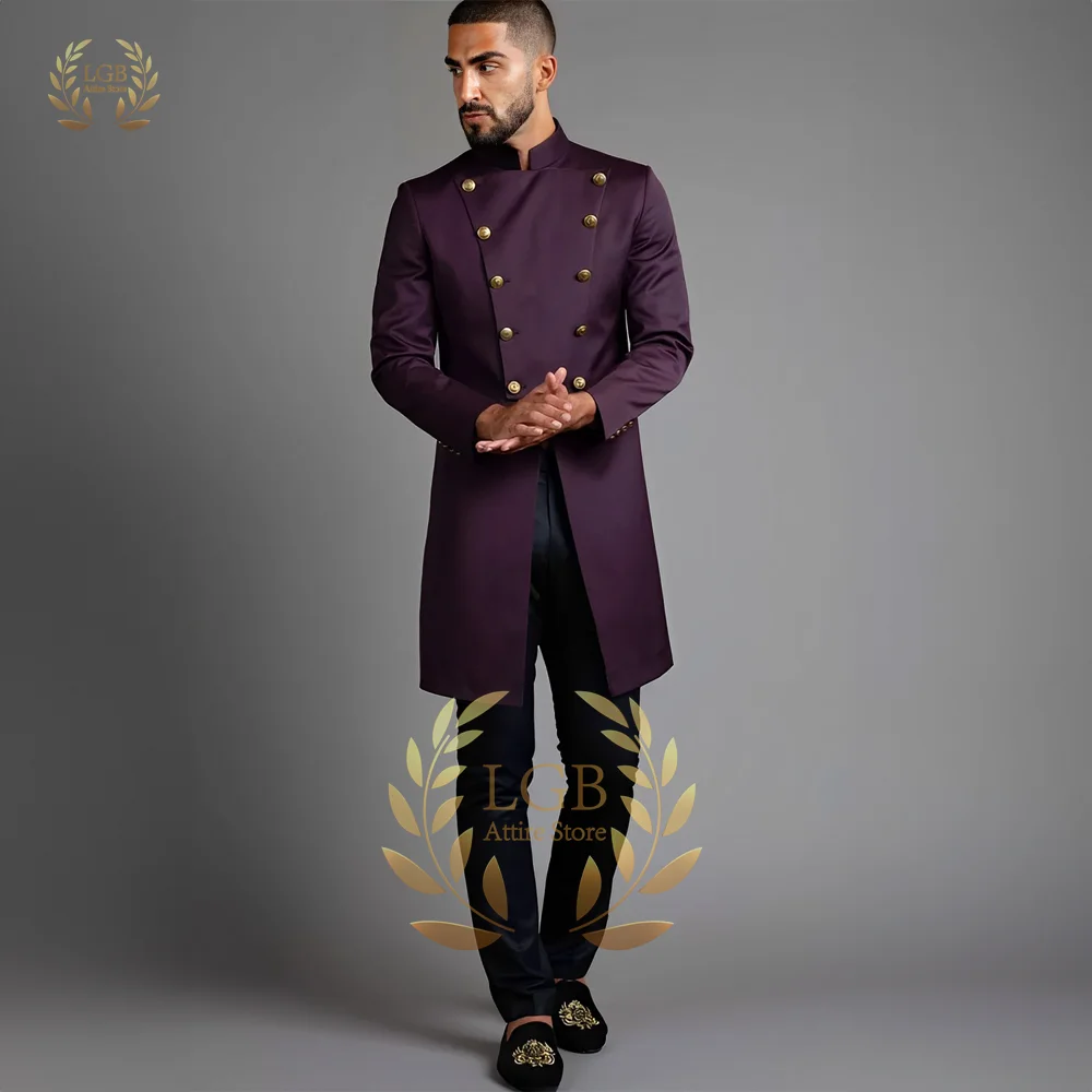 

Men's Arabic style suit double-breasted long coat and black trousers 2-piece suit custom fashion slim fit XS~5XL