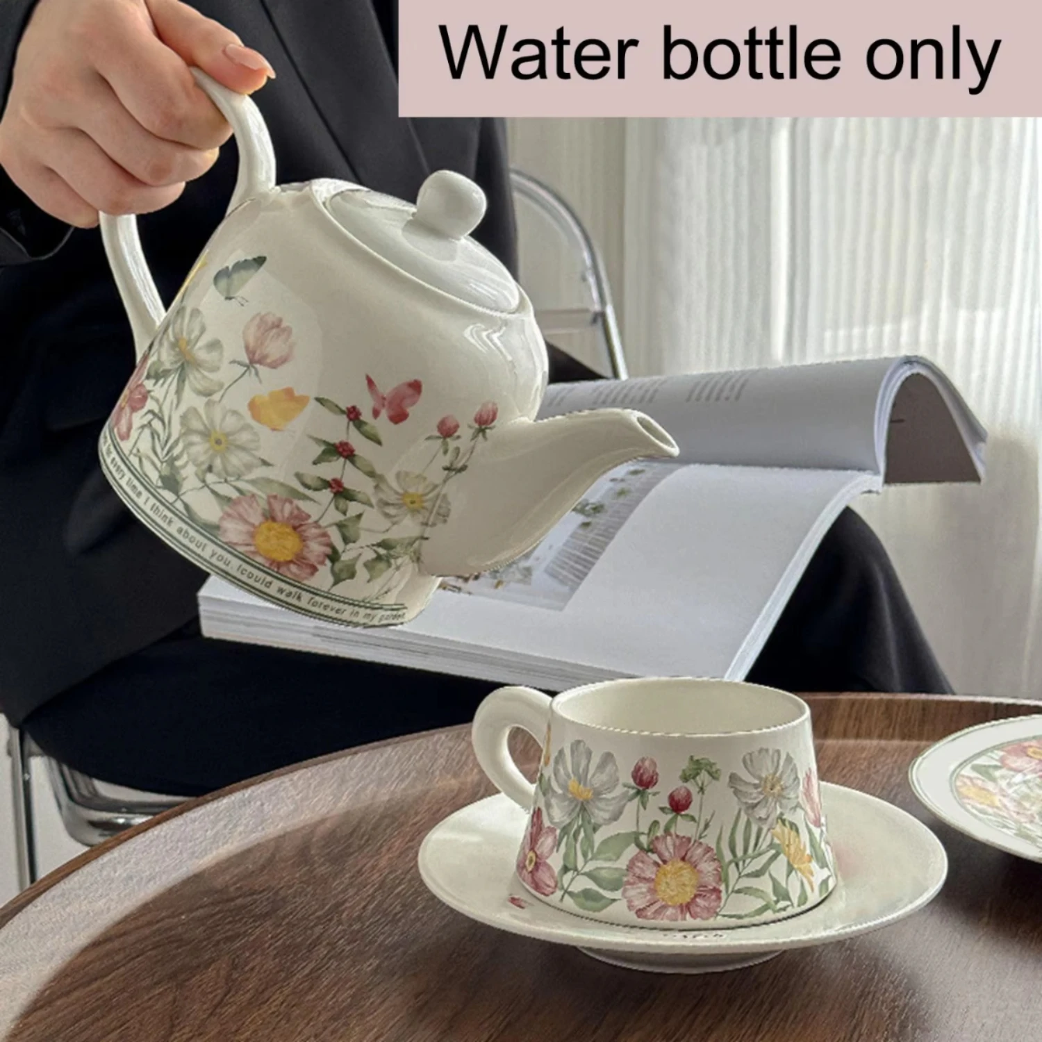 1L Porcelain Teapot with Comfortable Grip Reusable Juice Jar Coffee Pot Tea Kettle  Hot Cold Water Tea Room Hotel Household