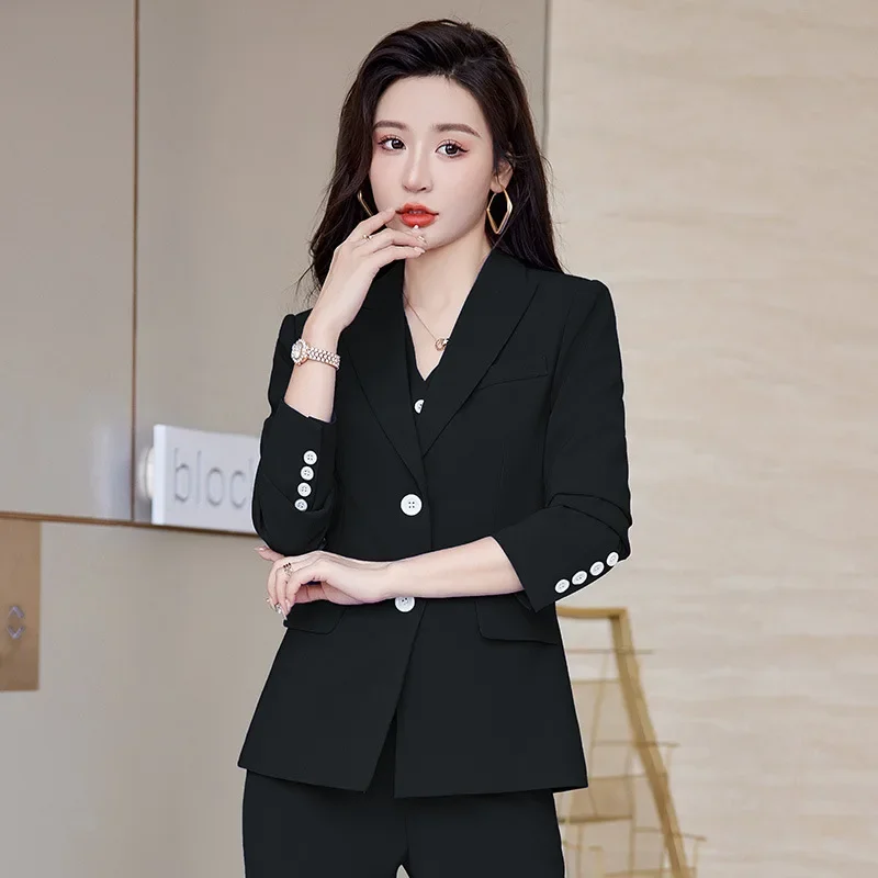 2024 Frauen formale 3-teilige Set Mode rot blau schwarz Büro Damen Langarm Business Chic Blazer Weste und Hose Anzug Arbeits kleidung