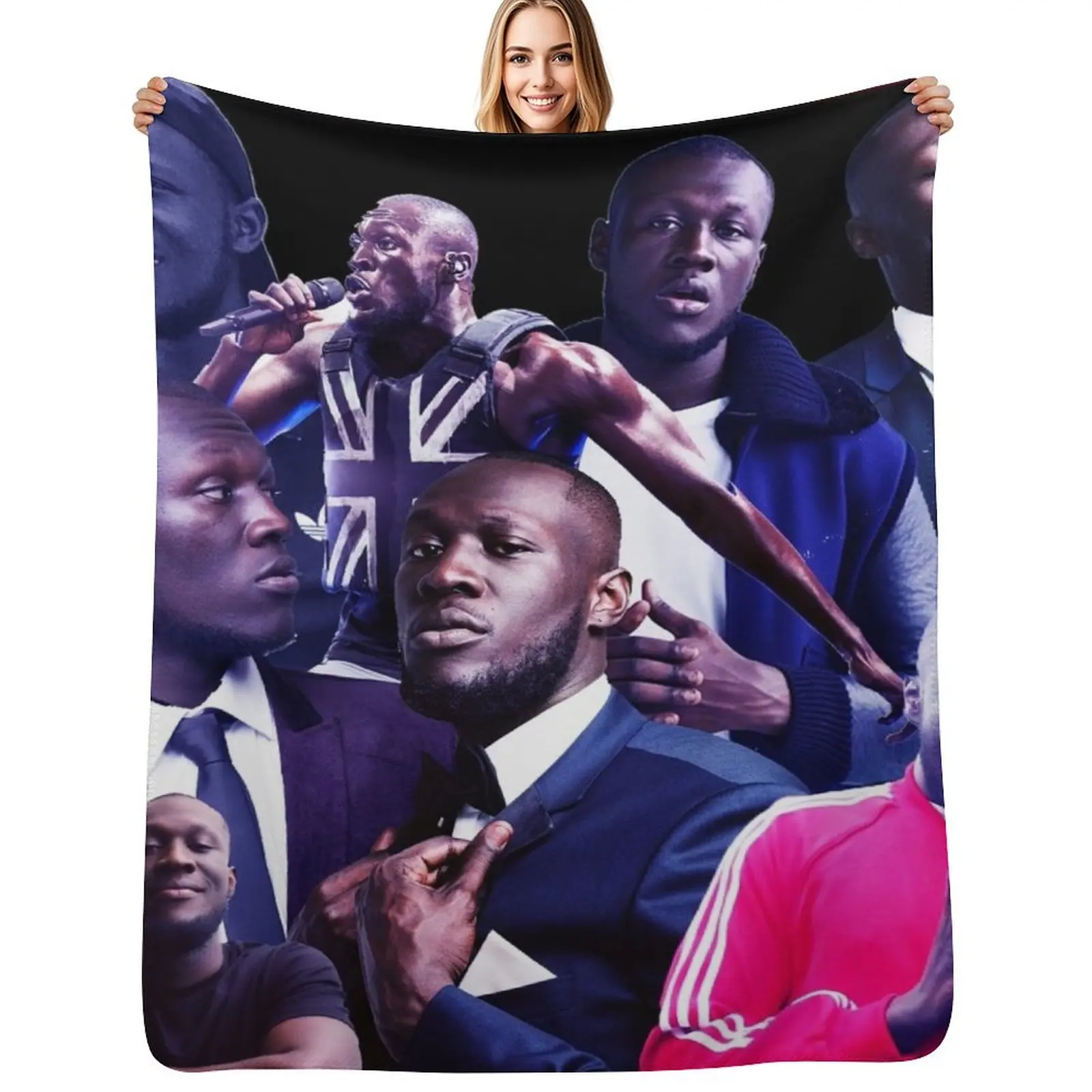 Stormzy uk rapper collage poster design 2021 Throw Blanket Fluffy Cozy Throw Blanket for Home Decor