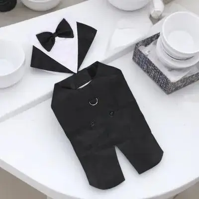 

Premium Cotton Pet Tuxedo Suit Elegant Formal Wear Dog Costume Wedding Outfit Bow Tie Decorative Buttons Party for Special