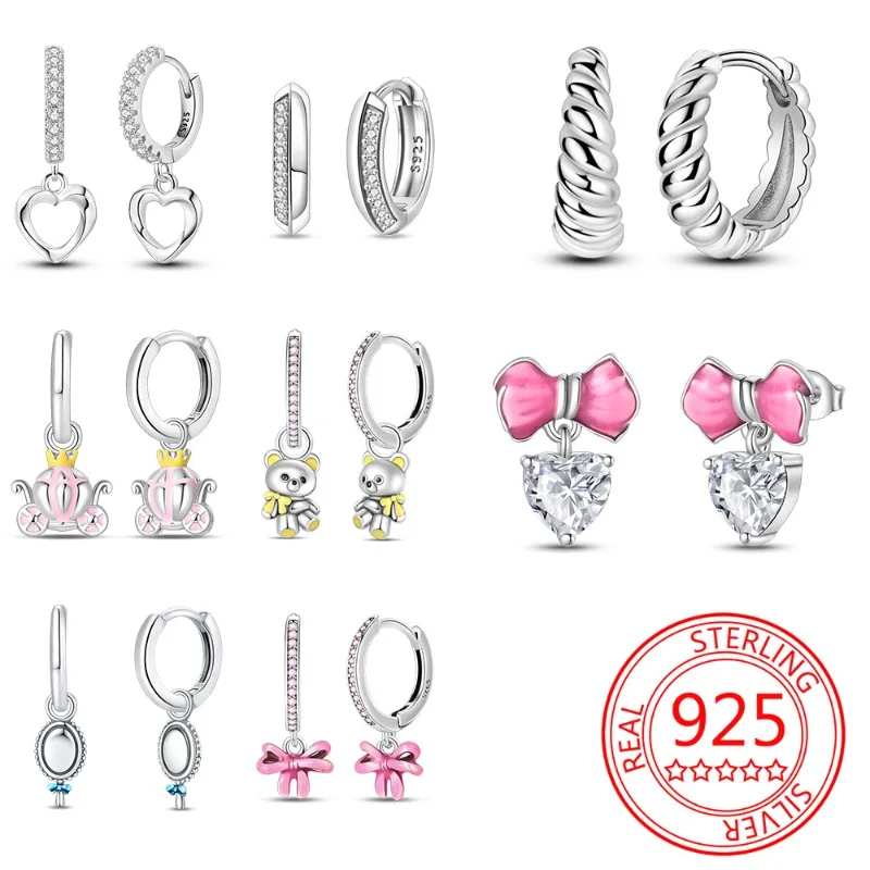 925 Sterling Silver Screw Thread Pendant Earrings Forwomen Heartshaped Sparkly Butterfly Water Drill Earrings Girls PartyJewelry