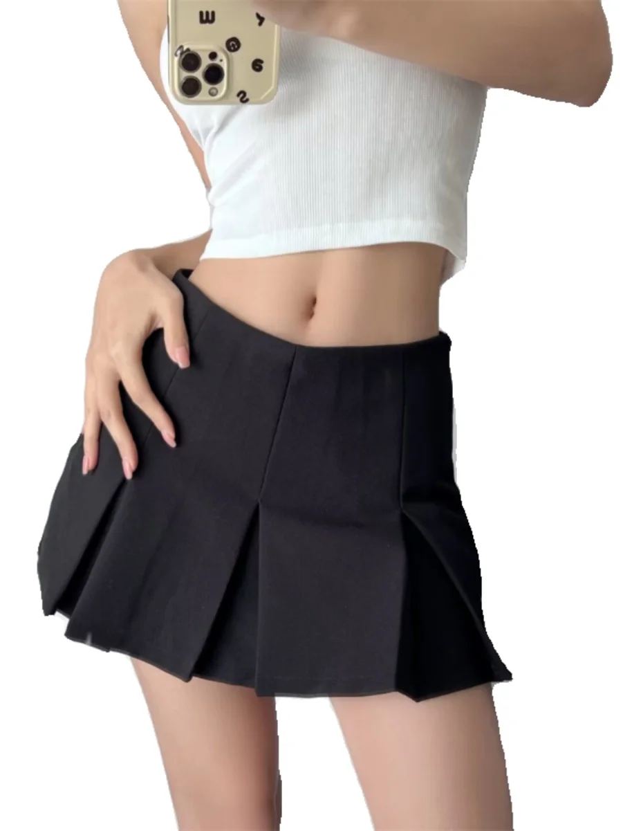 American Retro  Skirt Pants Low Waist Wide Pleat School Sle Visual Lengthening Legs ort Skirt for Young Women