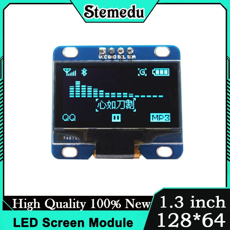SH1106 OLED Display Module One Point Three Inch Blue I2C Screen One Hundred Twenty Eight by Sixty Four Pixels for ESP32 STM32