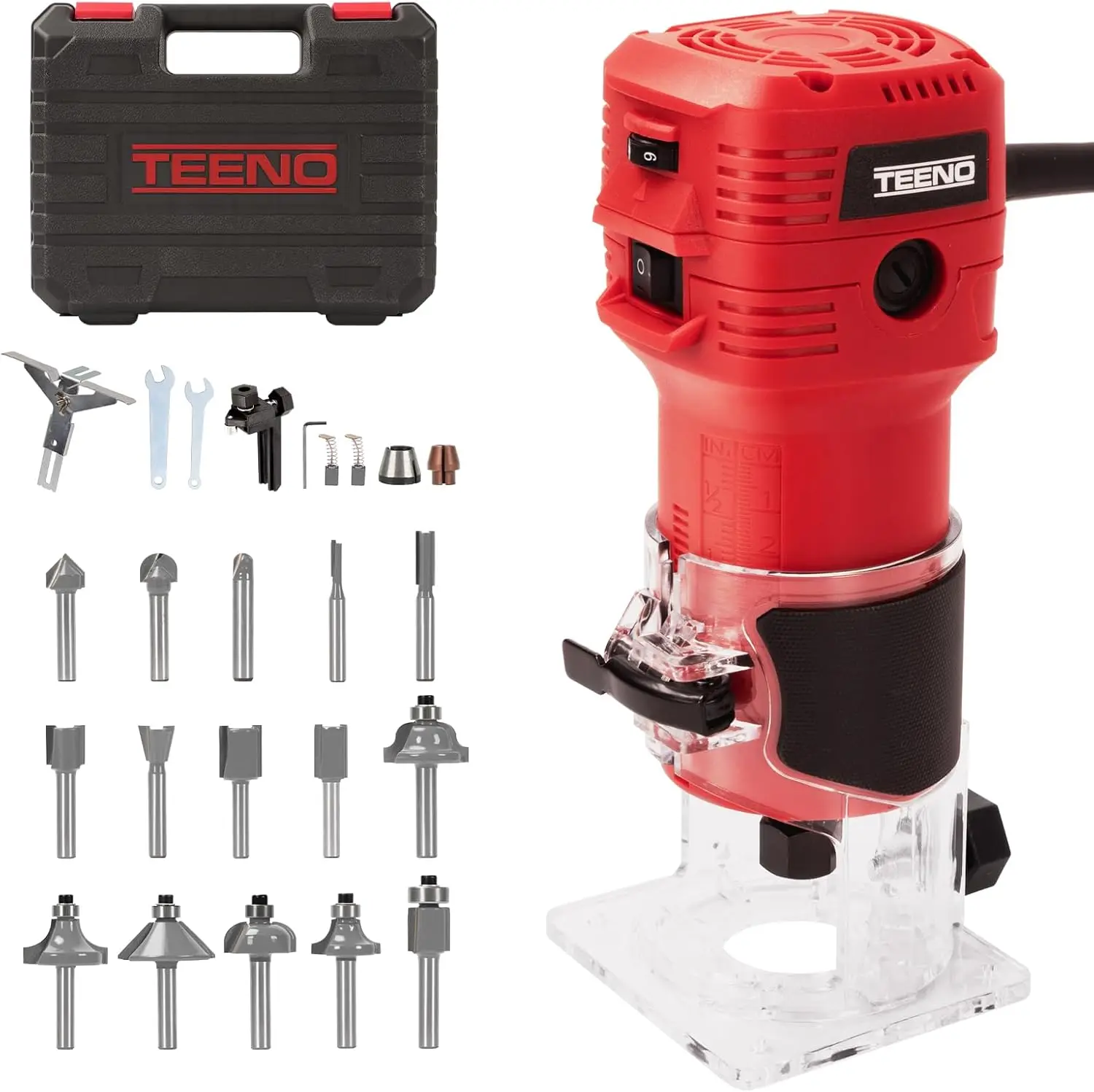 

650W Compact Wood Router with 12 Bits Set, 6 Speeds, Edge Guide & Dust Hood for Woodworking