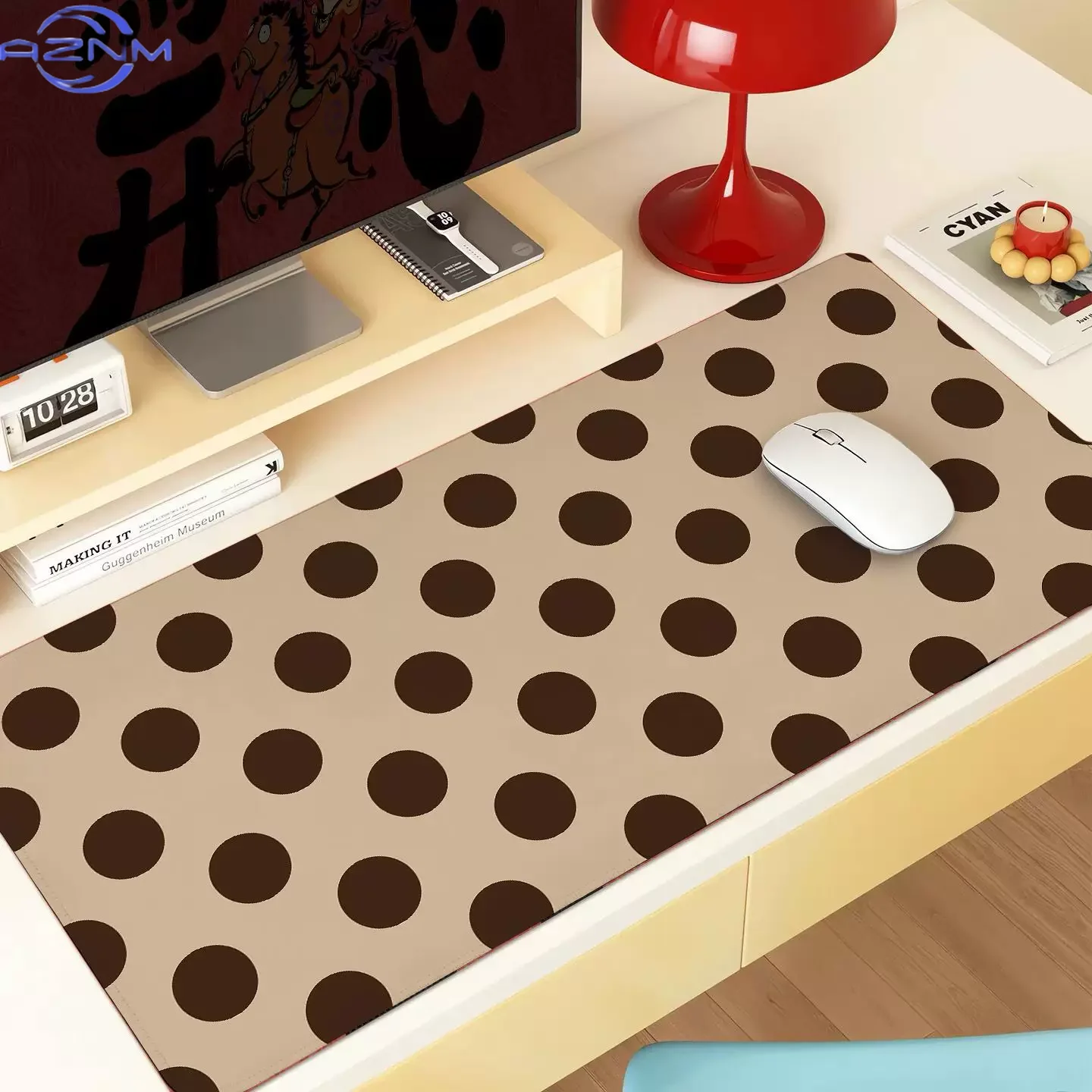 Rubber Desk Pad Protector Big Polka Dots Y2K Girl Dark Tones Mouse Pad Office Desk Mat Waterproof Non-Slip PU Desk Blotter Pad