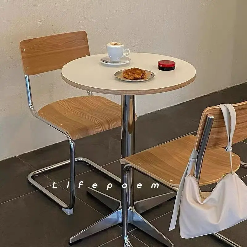 Mid-Century Dining Table Round Square Trending Aluminum Legs Solid Wood Multi-layer Top Negotiation Table Home Furniture Modern