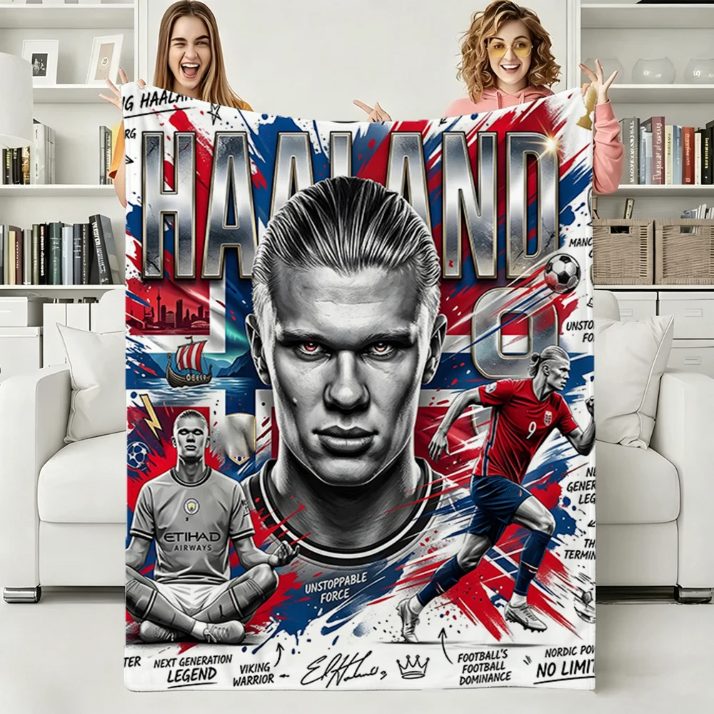 Football Star Haaland Dual Jersey Fleece Blanket Cozy Light Throw For Bed Living Room Travel Teen Decor Athlete Sports Blanket