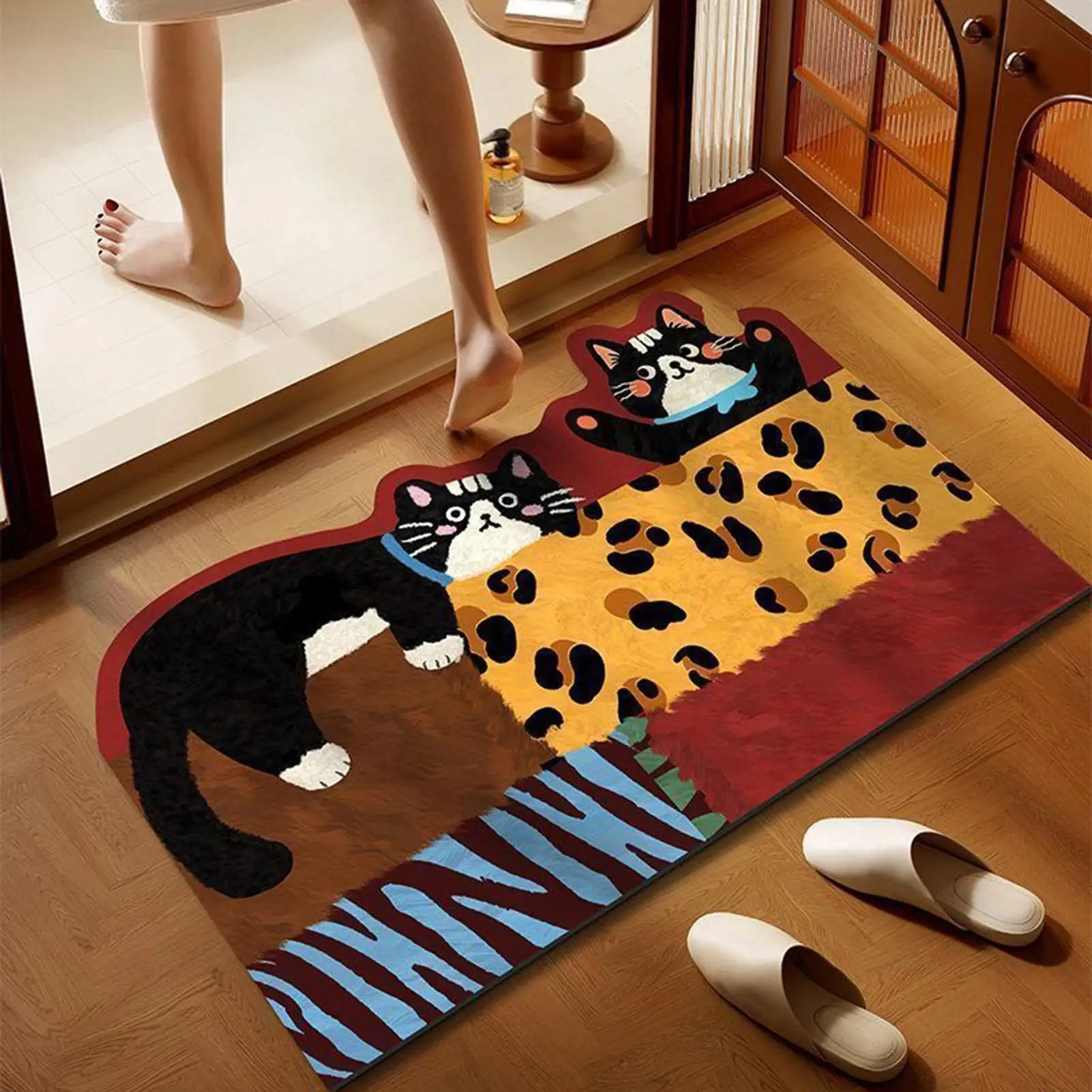 Cute Kitty Diatom Mud Floor Mat Non Slip Absorbent Bathroom Rug Wear Resistant Easy Clean Entryway Carpet Home Decoration