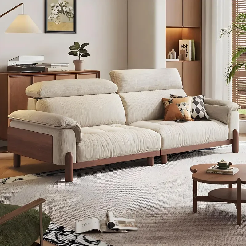 for Italian Cream Medium Ancient Style Solid Wood Maple Song Fabric Sofa Small Apartment Living Room Simple Chenille