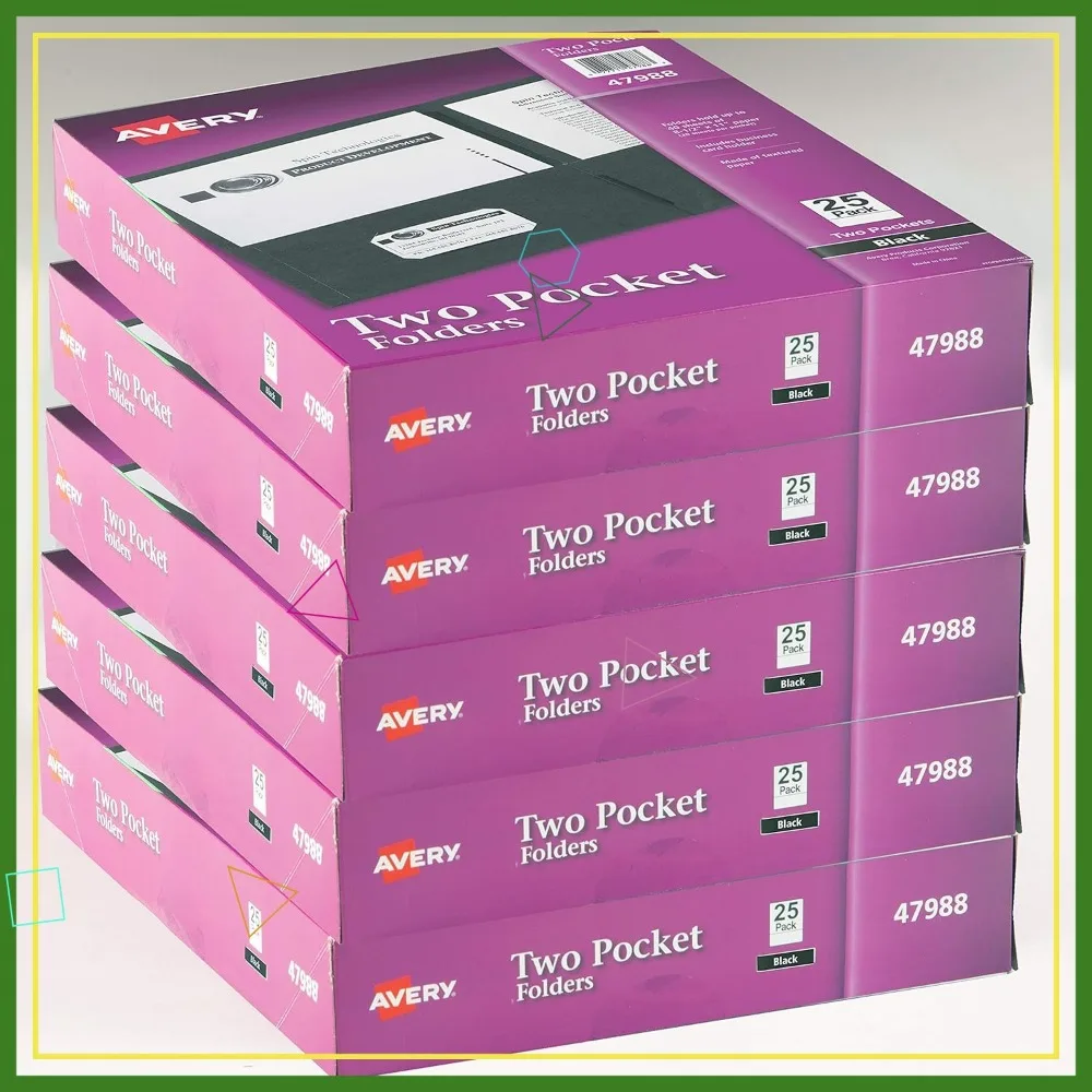 

Two Pocket Folders, Holds 40 Sheets with Business Card Slot, Pack of 125 Black Folders