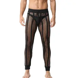 Nachtkleding Mannen Pyjamabroek Sexy Mesh Ademend Pijama Hombre Binden Voeten Heren Onderbroek Hollow Out Ropa Interieur Hombre sissy