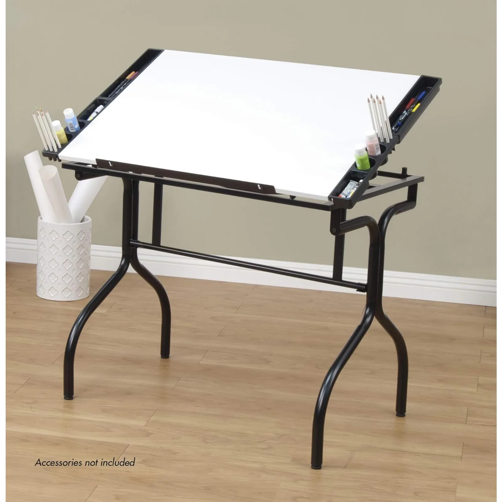 US Studio Designs Folding Modern Glass Top Adjustable Drafting