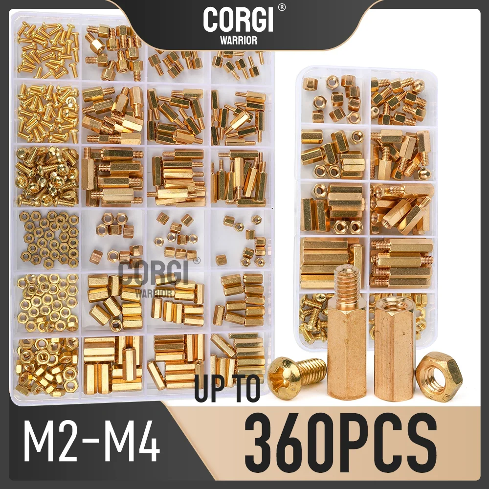 Up to 360 Hex Male Female Brass Standoff Spacer Screw Nut Assortment Kit M2 M2.5 M3 M4 Brass PCB Motherboard Screws Nuts Spacers