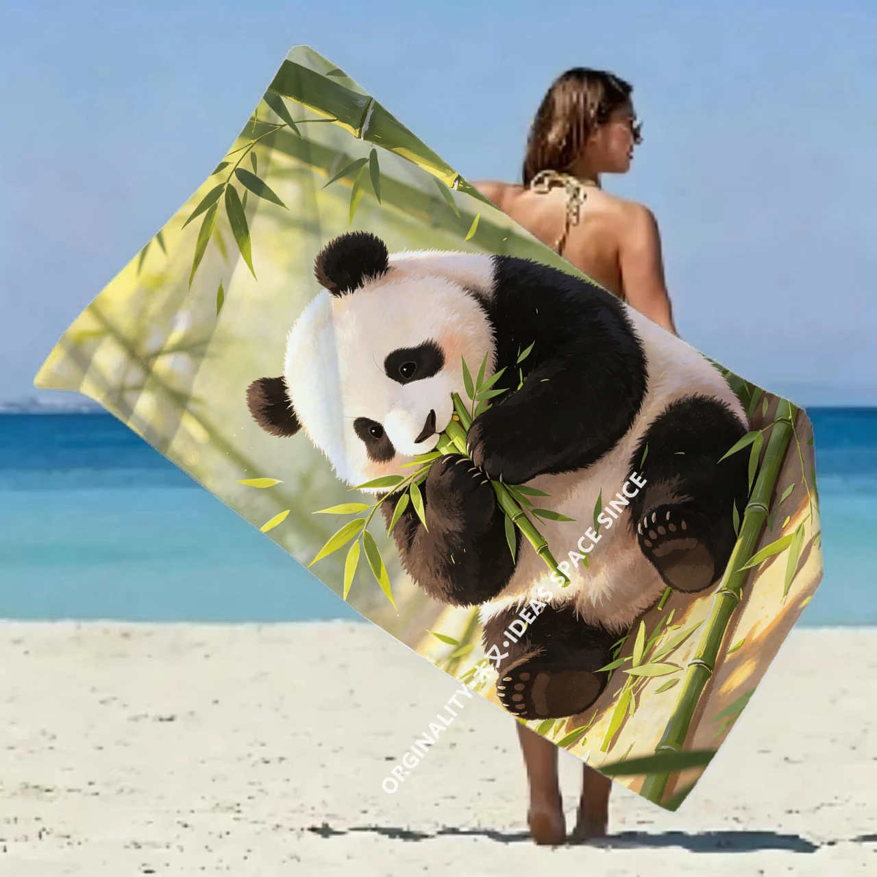Cute Panda Bamboo Print Beach Towel Patterned Sunscreen And Windproof Suitable For Swimming Pool Camping Travel