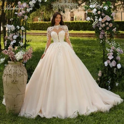 Alonlivn Noivas Luxury Appliques Lace Full Sleeves Wedding Dresses New Arrival Sweetheart Beading Pearls Princess Bridal Gowns