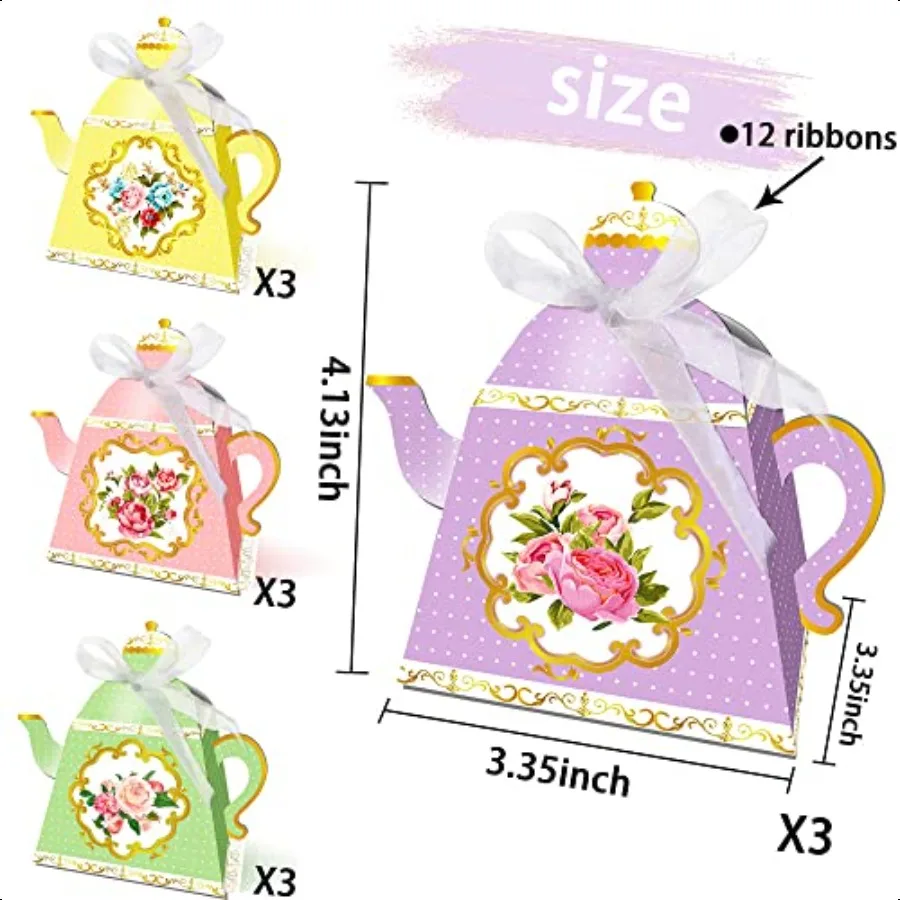 12 PCS Floral Tea Party Favor Bags Lets Partea Party plies Lets Partea Party Favor Boxes
