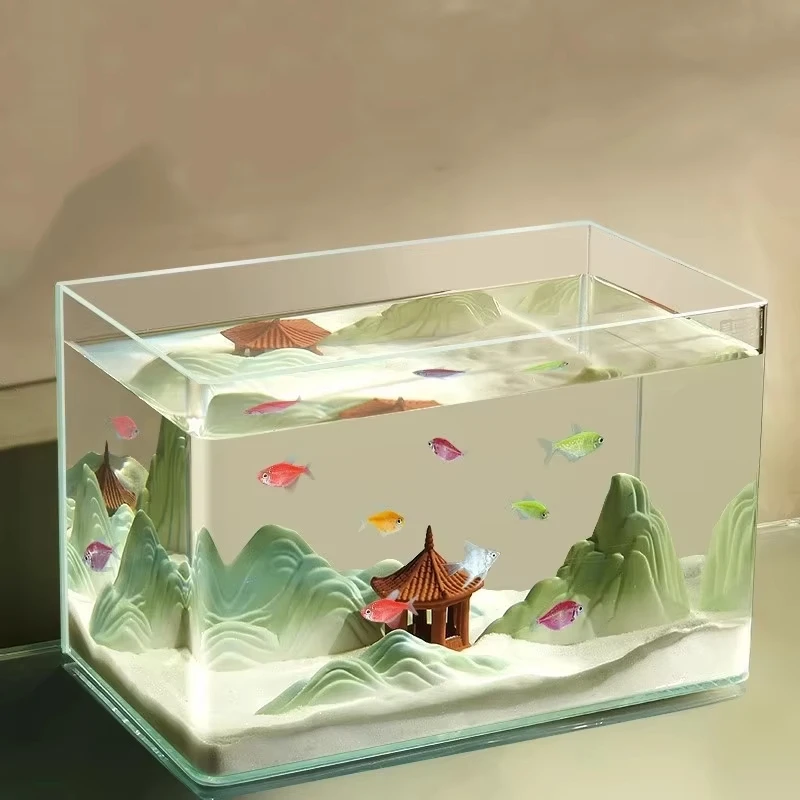 

Clear Glass Aquarium Desktop Ecological Aquatic Plant Tank Night Light Fish Tank