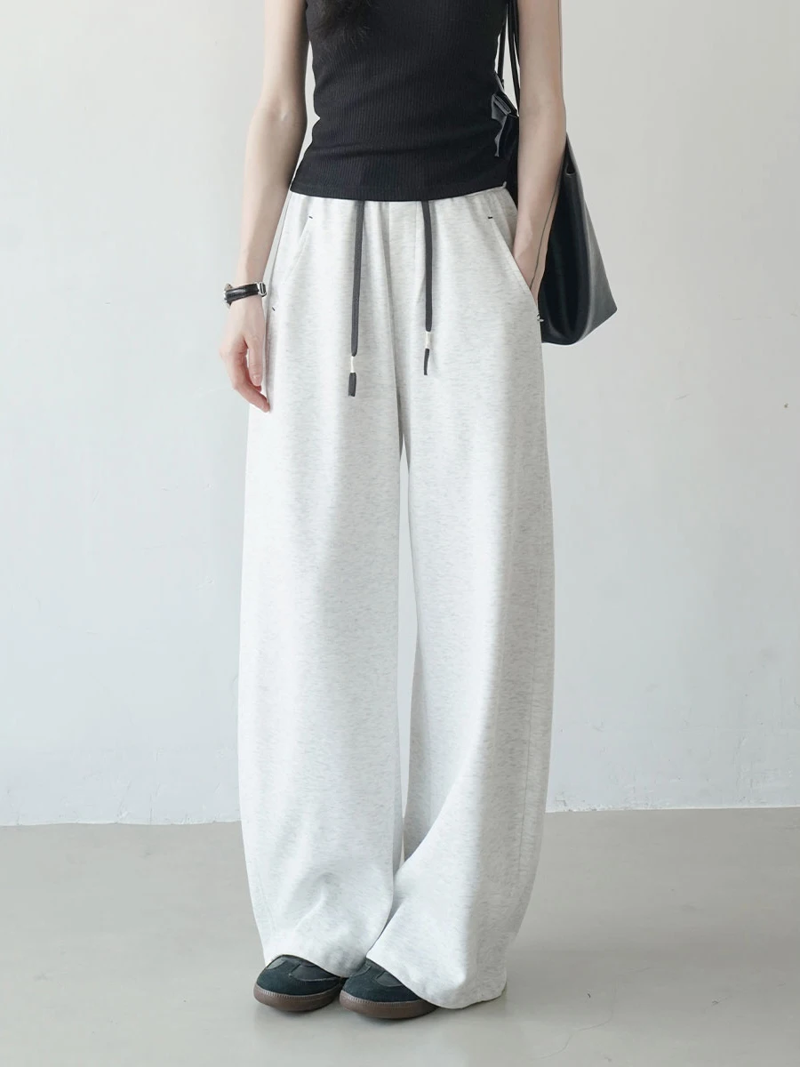 

Летние повседневные спортивные брюки на шнурке для женщин, свободные прямые брюки с широкими штанинами, на эластичной талии, свободного кроя, длинные брюки