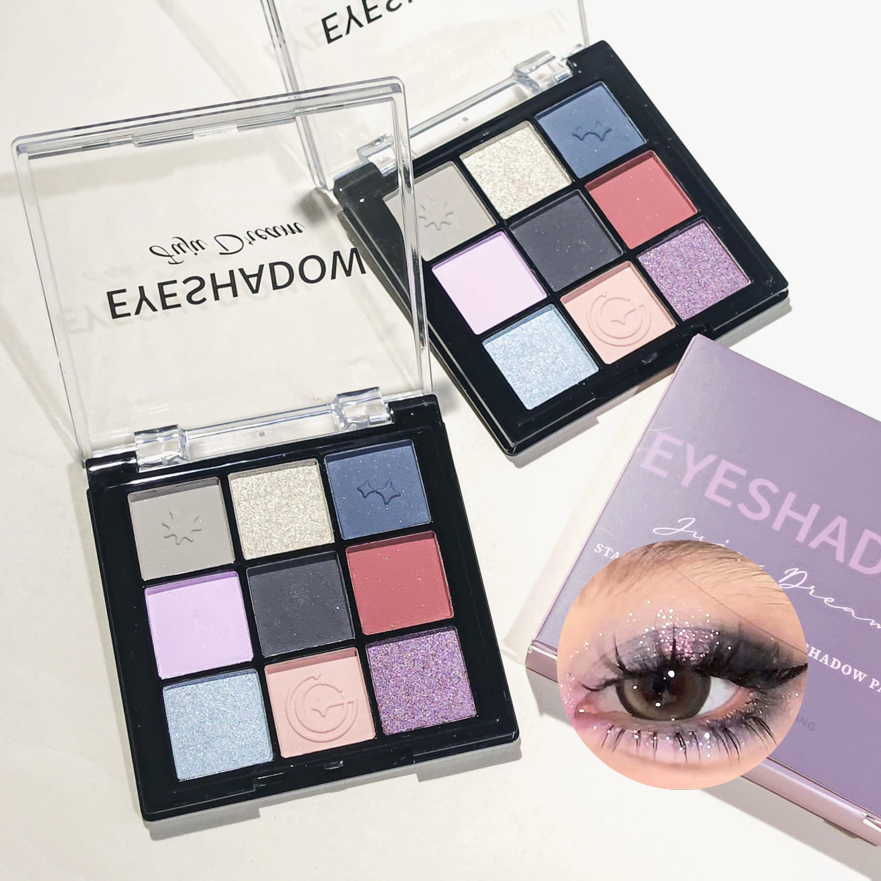 Plaque d'ombre à paupières neuf couleurs, nacré, mat, fée violette, diamant cassé froid, imperméable, maquillage durable